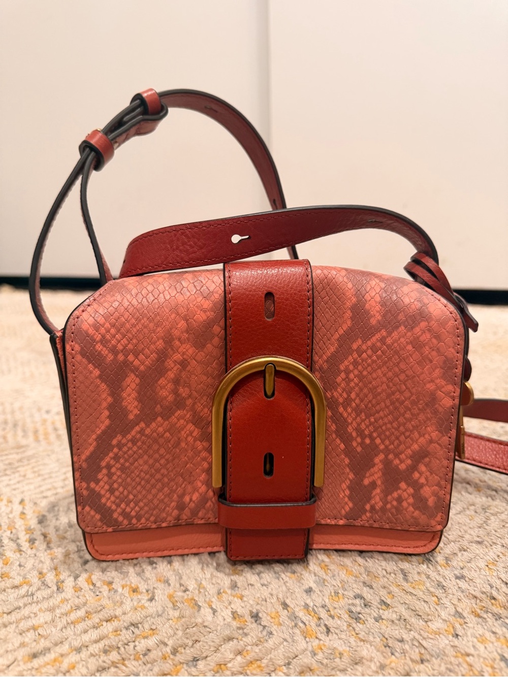 Fossil Wiley Python Leather Crossbody Bag with Gold Buckle